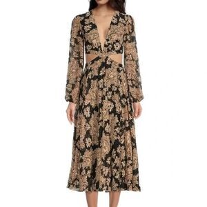 NWT Gianni Bini Black Brown V-Neck Cut Out Maxi Dress Size 12